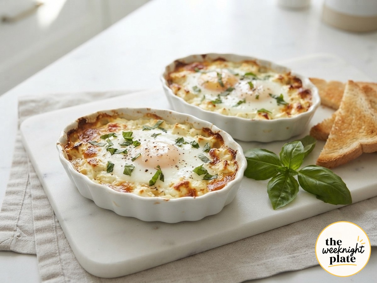 Baked Feta Eggs In Ramekins - The Two - Dish Breakfast That