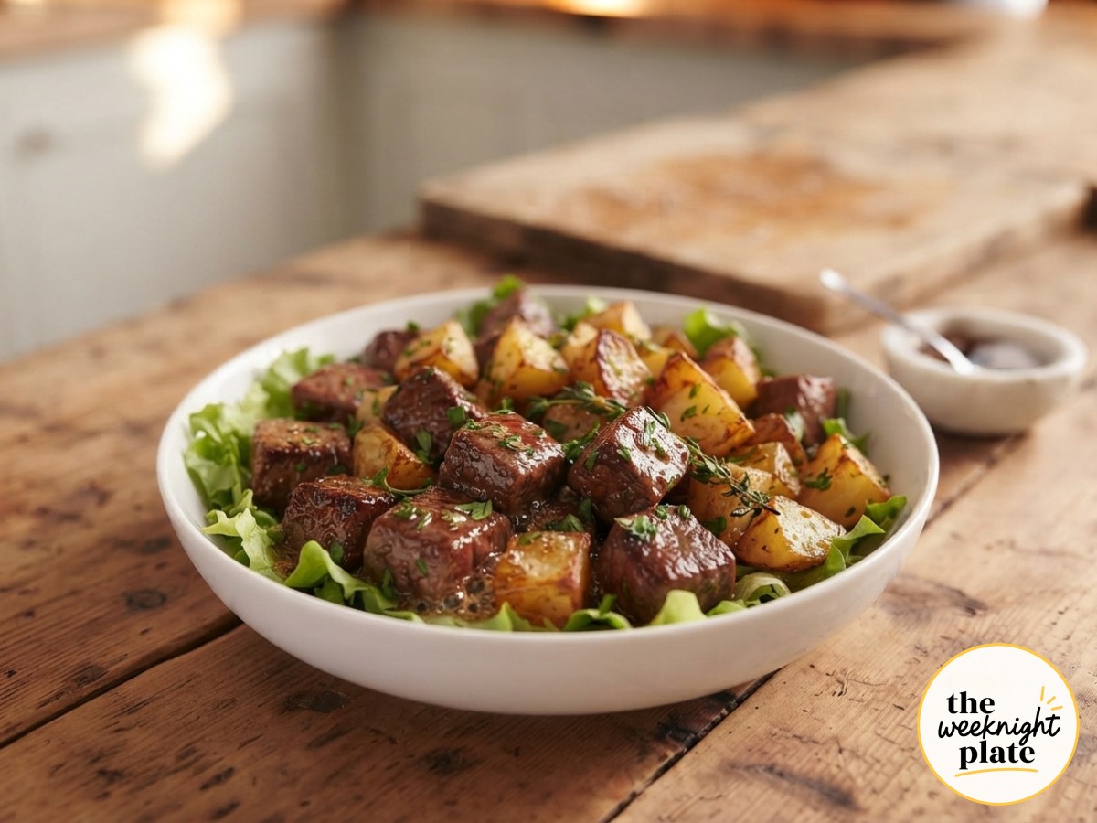 Garlic Butter Steak Bites And Potatoes (One Pan, Real Clock